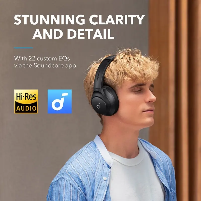 Soundcore by Anker Q20i Bluetooth Headphones with Mic Hi-Res Hybrid ANC Headset with Noise Cancelling Wireless Headphone Over-the-Ear Headphones - A3004 2