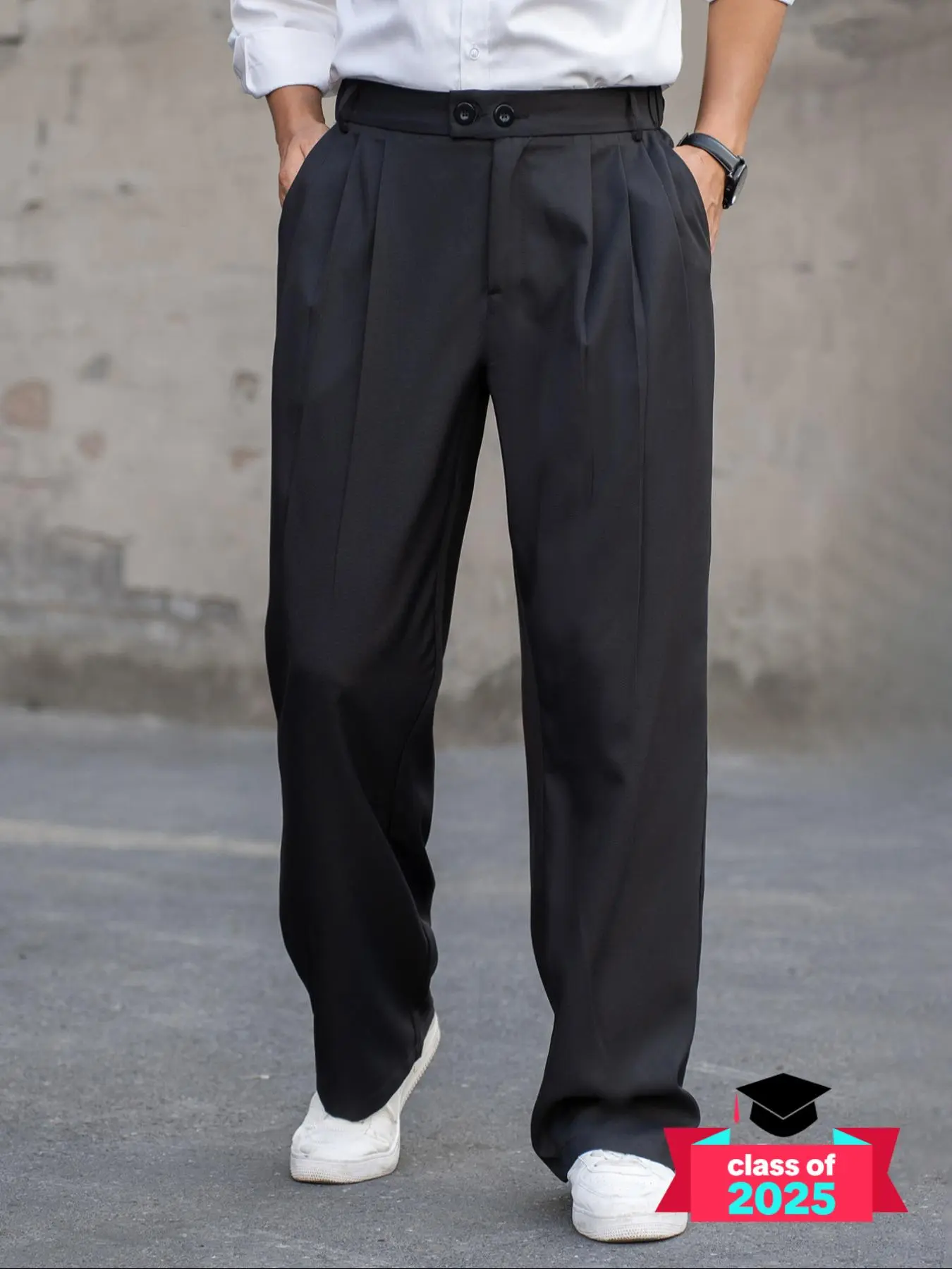 Men's Solid Color Plicated Button Fly Suit Pants, Loose Casual Comfy Pocket Trousers for Work Office Business, Men's Clothes for All Seasons, Work Trousers Men