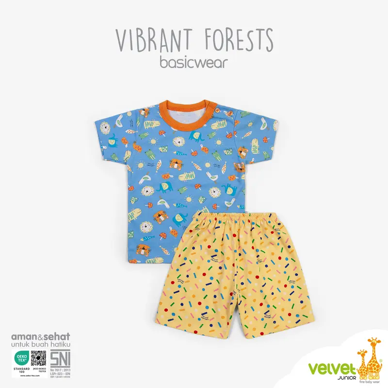 Velvet Junior Baju Anak Setelan Pendek Kancing Pundak Motif Terbaru Size M & L. 3