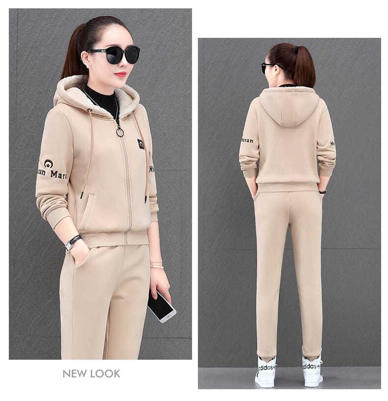 Product Introduction of Bộ Áo Len Dày, Lót Lông Cừu, Dành Cho Nữ, Mùa Thu Và Mùa Đông 2025, Đệm Nhiệt, Thời Trang, Ngoại Cỡ, Thể Thao Đi Chơi Bộ Hai Mảnh 20