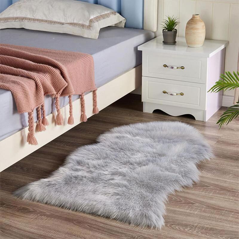 Solid Color Soft Fuzzy Rug, 1 Count Irregular Non-slip Floor Carpet, Faux Fur Cozy & Comfortable Mat For Home Living Room Bedroom Decor 5