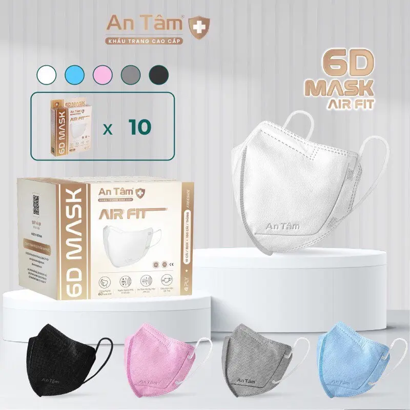 Thùng 100 cái khẩu trang y tế kháng khuẩn 6D chính hãng An Tâm ôm sát khuôn mặt, chống nắng toàn diện