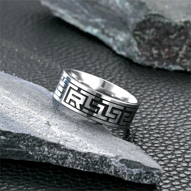 Nhẫn Nam, Phong Cách Âu Mỹ Xuyên Biên Giới, Chất Liệu Thép Titan Mới, Thiết Kế Cổ Điển Trang Sức Tay, Đẹp Trai Và Hợp Xu hướng, Thời Trang, Bán Buôn Có Sẵn 3