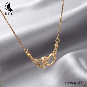 COD Kalung Wanita Titanium Anti Karat Hati Liontin Berlian Klavikula Rantai Aksesoris Fashion Kalung Perhiasan Emas D031