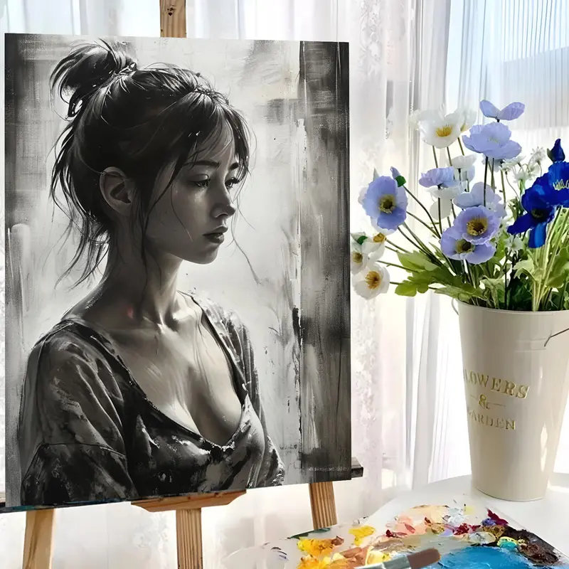 Woman Portrait Pattern DIY Painting By Numbers Kit Without Frame, 1 Set DIY Paint By Numbers Kit, Wall Art Decoration for Home Living Room Bedroom 2