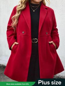 【Plus Size】 Solid Double Button Pocket Pea Coat, Casual Long Sleeve Lapel Neckline Coat for Fall & Winter, Women's Clothes for Daily Wear