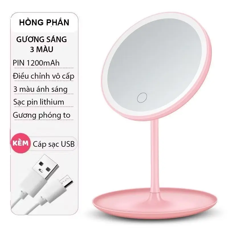 [Kèm Dây Sạc] Gương đèn LED cảm ứng 3 chế độ ánh sáng hình tròn để bàn trang điểm - Giao Màu Ngẫu Nhiên 3