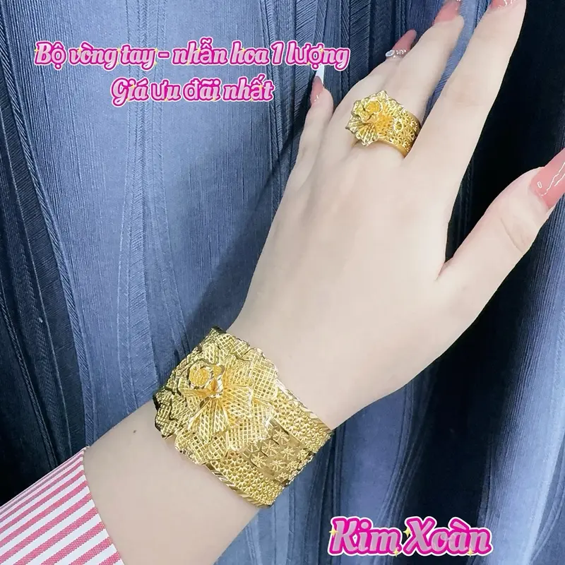 Bộ Vòng tay - Nhẫn hoa lưới to 1 lượng KXJ ưu đãi và dây chuyền Voi 1