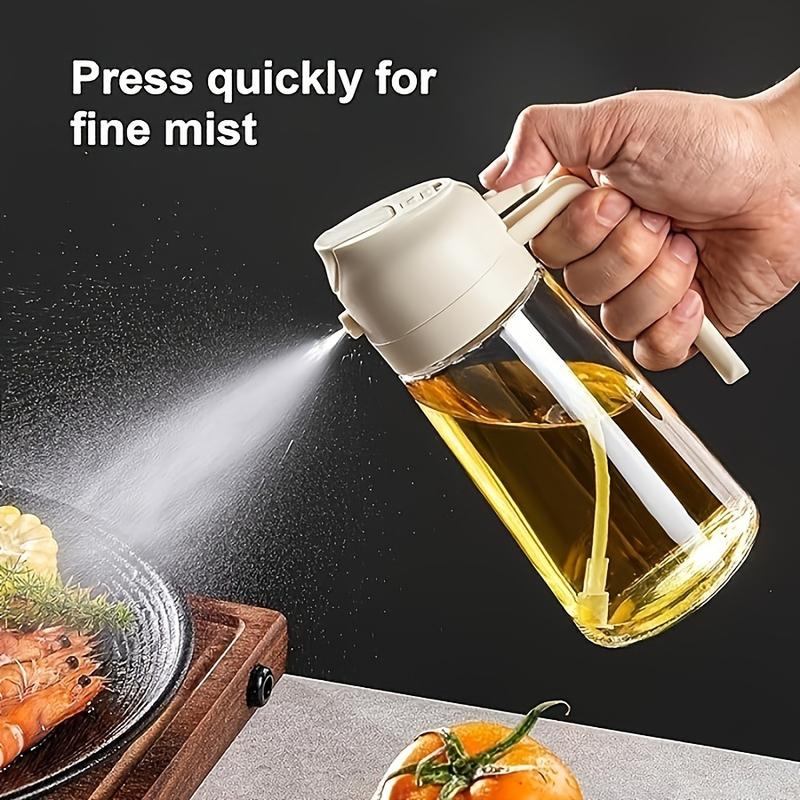 Product Introduction of 1pc Portable Oil Sprayer and Dispenser 2-in-1, Olive Oil Mister and Pourer, 470ML Plastic Kitchen Oil Spray Bottle for Cooking, BBQ, Air Fryer, Baking, Salad Utensils 2