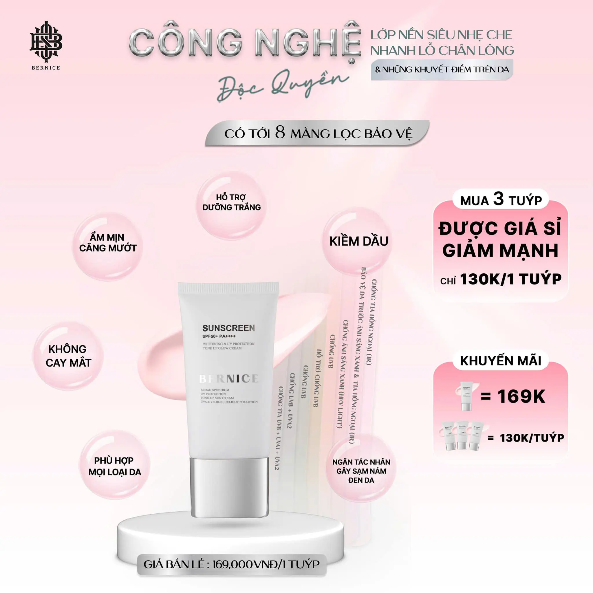 ( Deal Hot ) Kem Chống Nắng Bernice nâng tông che khuyết Điểm