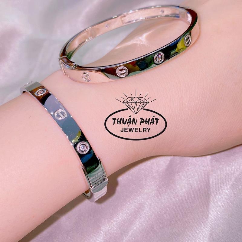 Phụ Kiện Vòng Tay Nữ V023 Catier Bản 6li Trơn Đeo Tay Sang Trọng Trang Sức Bạc Ý Xi Kim Sáng Chiếu - Bạc Thuận Phát Women