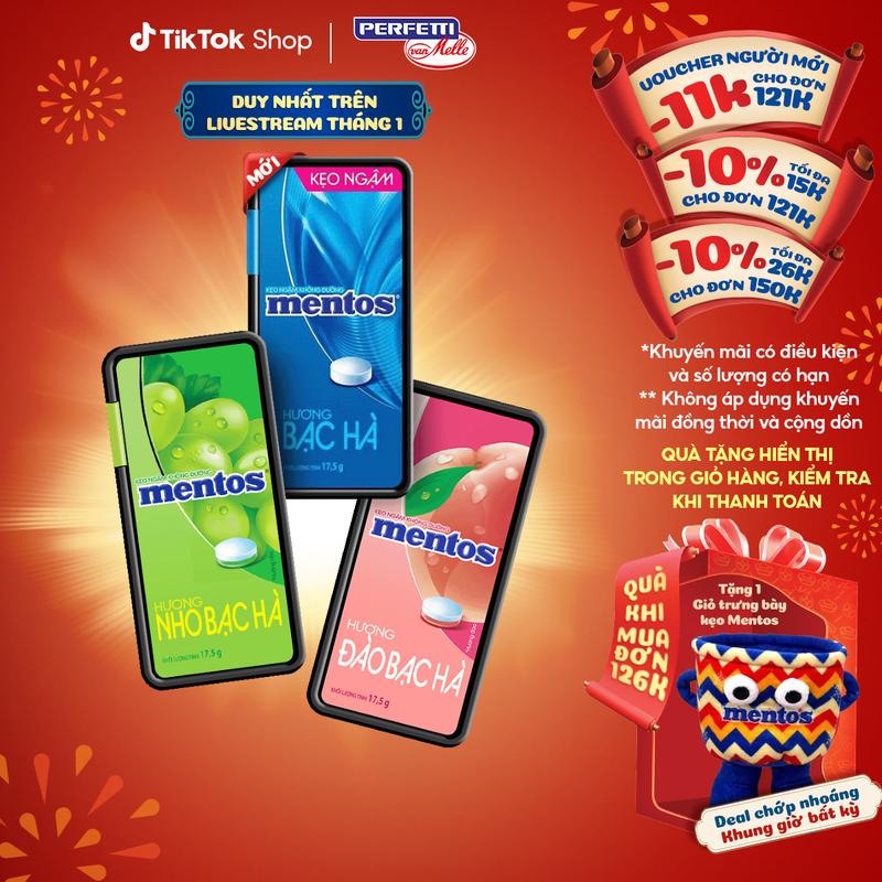  COMBO 6 Kẹo ngậm không đường Mentos Hương Đào Nho Bạc Hà  6 hộp nhựa  mang đến hơi thở tươi mát 