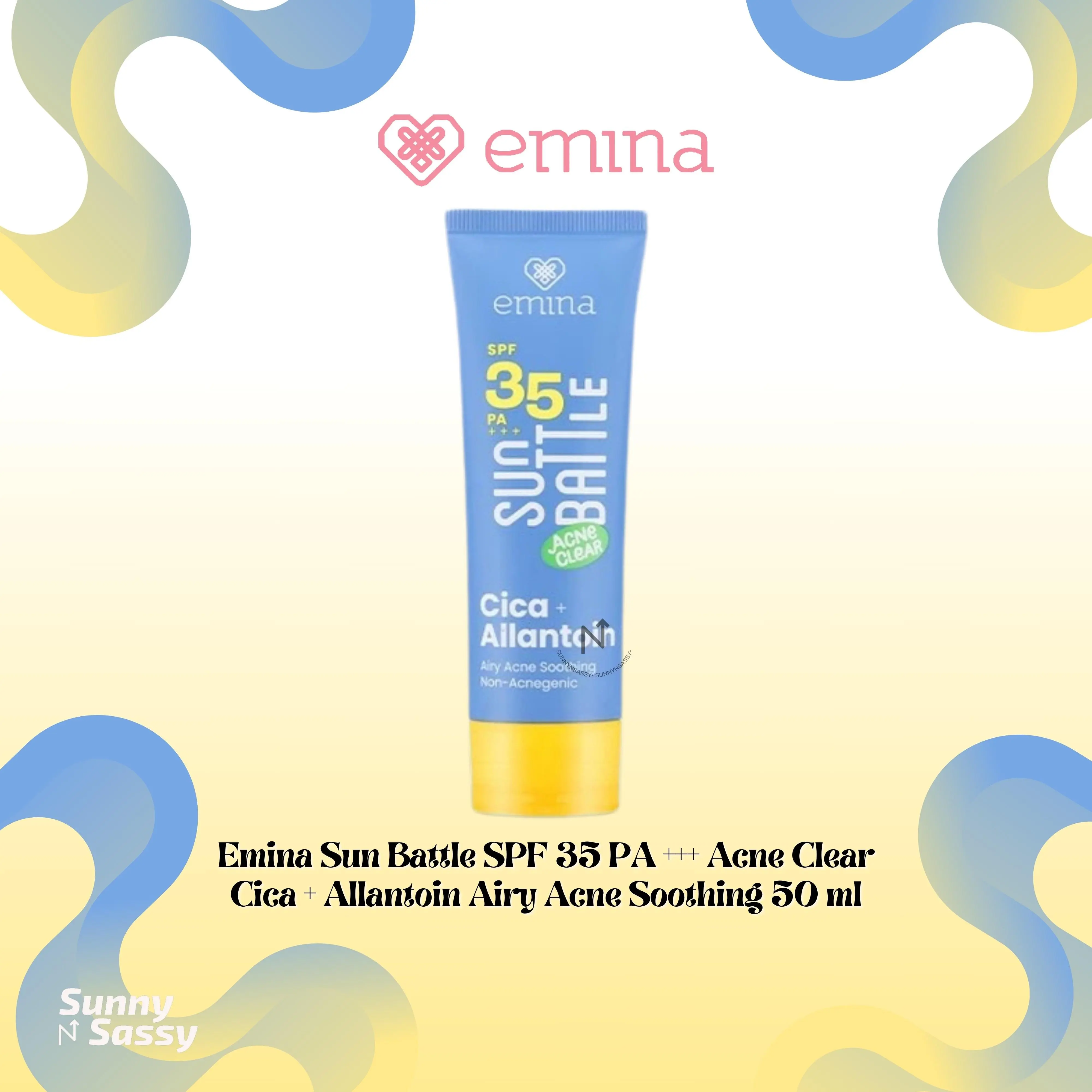 Emina Sun Battle SPF 35 PA +++ Acne Clear Cica + Allantoin Airy Acne Soothing 50 ml - Sunscreen untuk Melindungi dari sinar UV untuk Kulit Berminyak, Berjerawat, Sensitif. Ringan, fresh non-acnegenic & non-comedogenic Facial Wajah Muka Perawatan ..