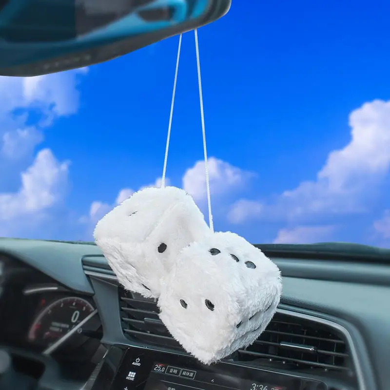 Creative Plush Dice Design Car Hanging Decoration, 1 Pair Soft Dice Car Mirror Hanging Ornament, Car Interior Accessories 4