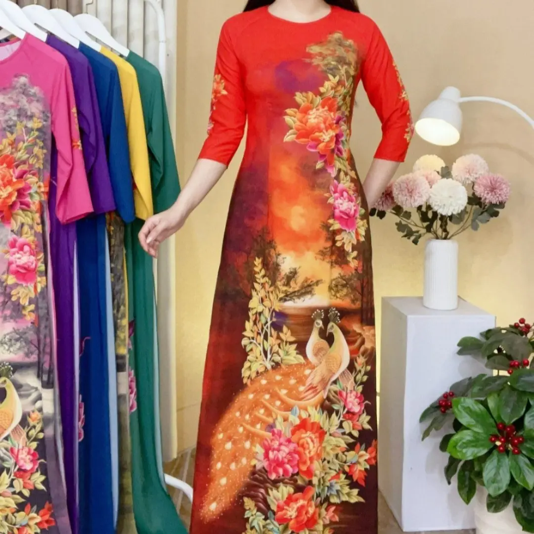 Áo dài lụa in 3D cao cấp tôn dáng đẹp mẫu B4