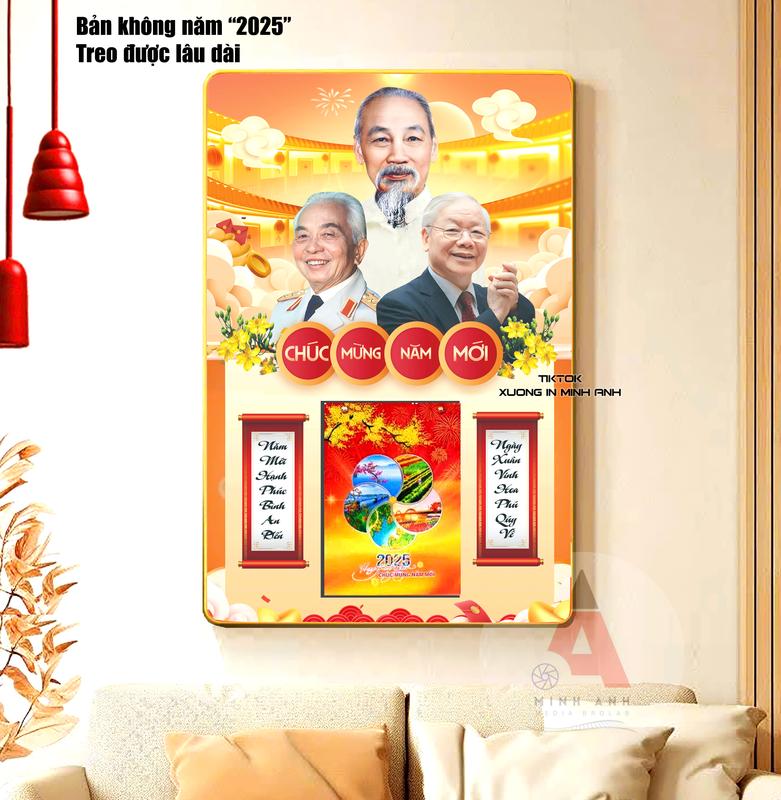 BST TRANH LỊCH tráng gương mẫu mới 2025 bo viền vàng cao cấp dày 13mm quà tặng doanh nghiệp gia đình đời đời ghi nhớ công ơn các bác Decor Decor Phòng