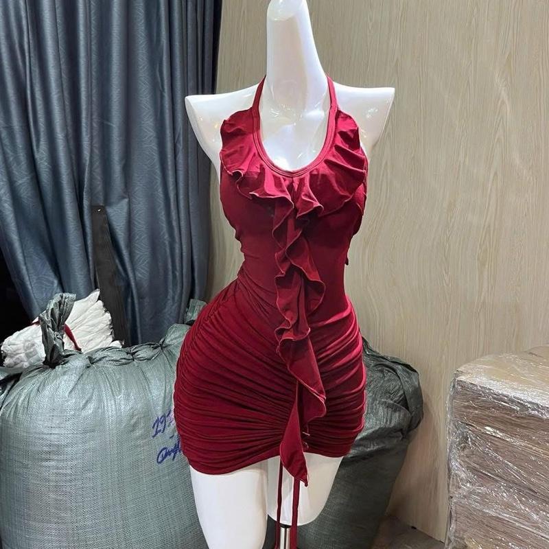 F94 ĐẦM BODY NGẮN NHÚM BÈO CỘT DÂY CỔ , KHOÉT LƯNG Nữ 3