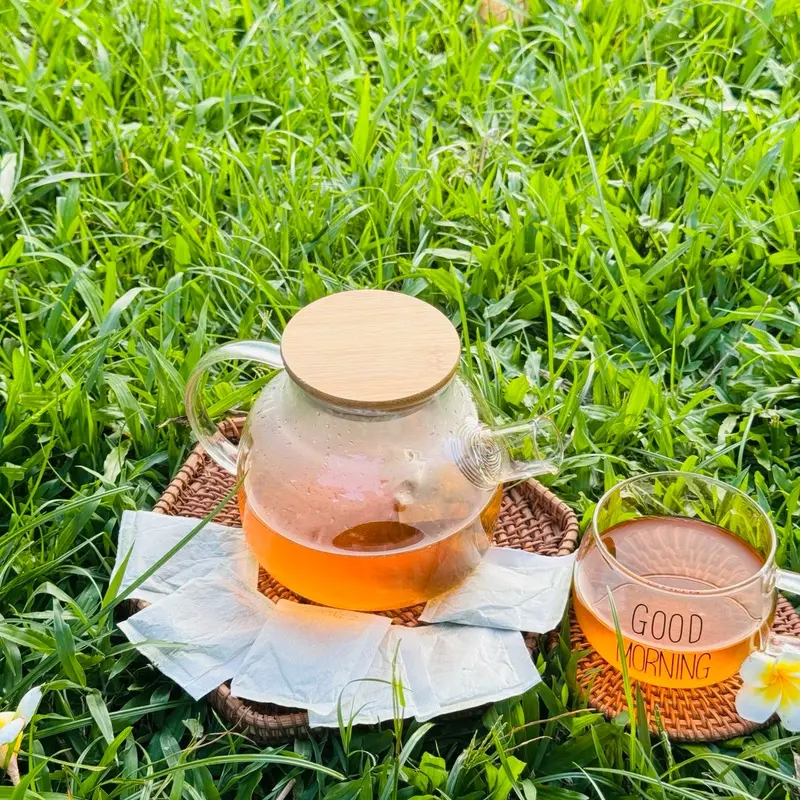 Combo 2 gói trà lá sen 60 túi lọc tặng bình nước thuỷ tinh 400ml Tea 2