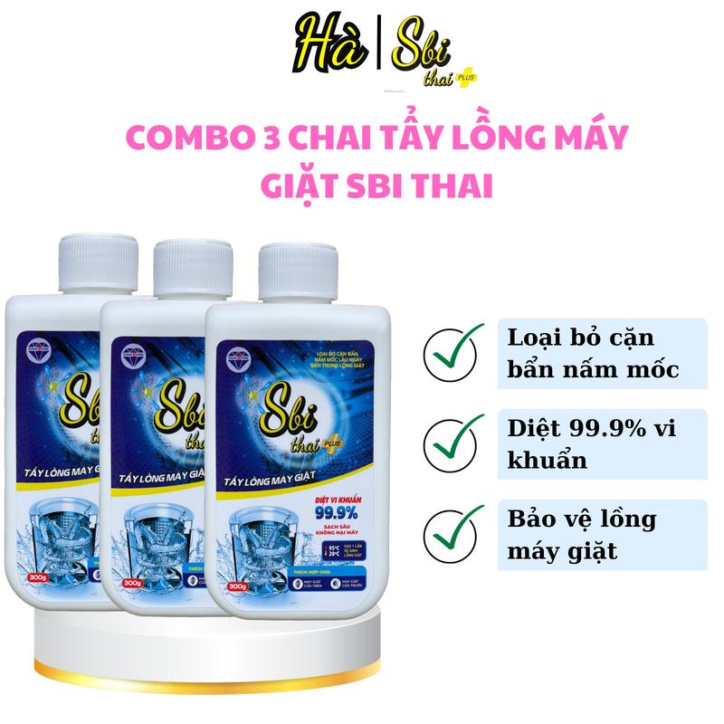 COMBO 3 Chai tẩy lồng vệ sinh máy giặt cửa ngang cửa đứng chính hãng HÀ SBI hộp tẩy lồng dạng bột cao cấp 300gr làm sạch cặn bẩn nấm mốc vi khuẩn an toàn cho mọi người dễ dàng sử dụng tại nhà ( Tặng 2 lọ xịt thơm quần áo 80k)