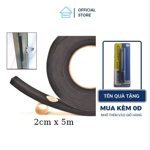 Băng keo xốp 1 mặt đen siêu dính chống rung, chống sốc, cách nhiệt 2cm x 5m dày 3mm Doconu