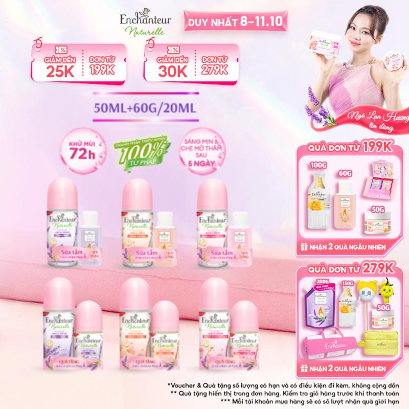 [TẶNG 1 SỮA TẮM 60G/LĂN 20ML] Lăn khử mùi Enchanteur Naturelle Iris/Lavender/Rose 50ml + Sữa tắm Naturelle 60g hoặc Lăn Khử Mùi 20ml