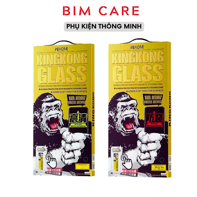 Kính cường lực WEKOME Kingkong HỘP VÀNG 3D tự rút bụi, dành cho Táo X đến 15 Promax có khung tự dán. Siêu trong suốt 034 và chống nhìn trộm 057, TẶNG KÈM 1 kính cường lực baiko 50K + 1 ốp chống sốc 50K, BIMCARE Kem