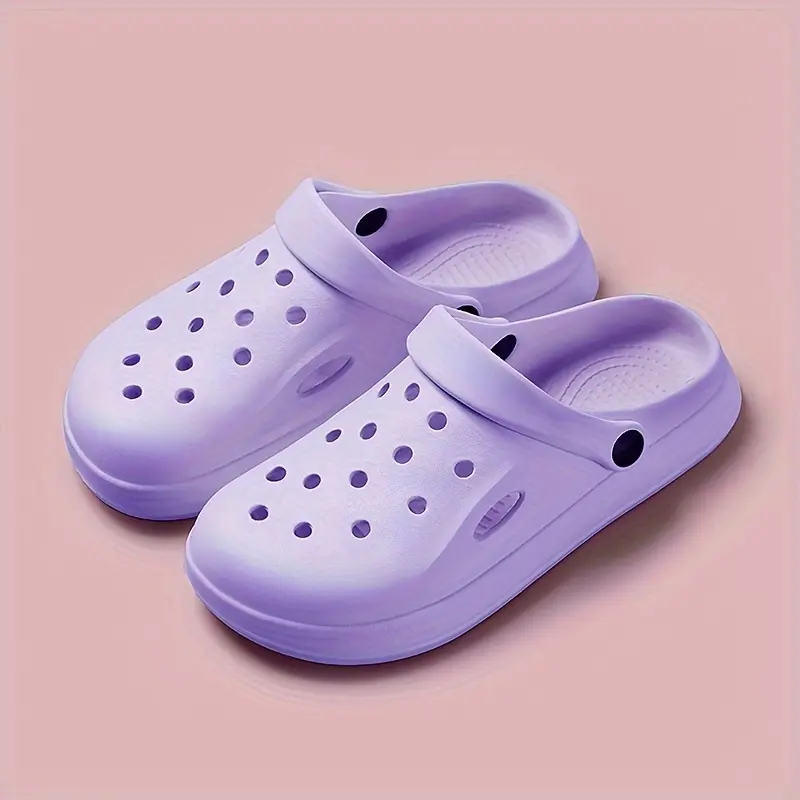 EVA Solid Color Clogs, Lightweight Flat Soft Sole Home Garden Clogs, Breathable Hollow Beach Clogs Boy Footwear 6