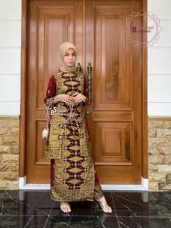 Setelan Diandra Tunik Rok Motif Songket Printing atasan baju Cewek Katun Panjang Tunik Wanita Batik Bawahan 4