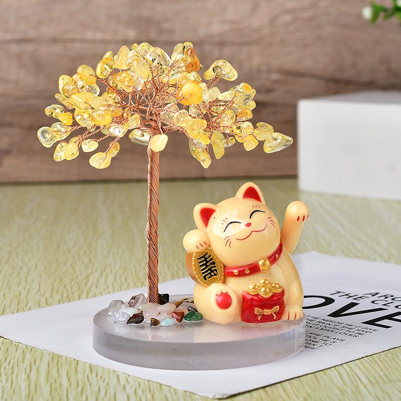 Product Introduction of Mèo Tài Lộc, Đu Đưa Năng Lượng Mặt Trời, Đế Pachira Macrocarpa, Đá Cuội Pha Lê Tự Nhiên, Cây May Mắn, Đồ Trang Trí Dệt Tay 4