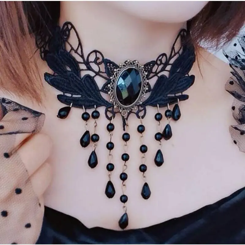 Vòng Cổ Ren, Phong Cách Gothic Châu Âu Và Mỹ, Dây Chuyền Xương Đòn Vòng Cổ Nữ, Vòng Cổ Đơn Giản, Phụ Kiện Punk Màu Đen, Dây Đeo Cổ, Vòng Cổ