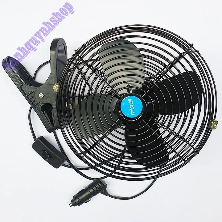 Quạt Kẹp Trên Xe Ô Tô Lồng Sắt Đen 12 và 24v Cánh sắt  - Đường Kính 22cm 0