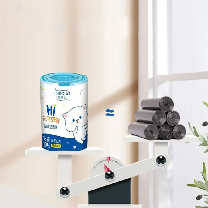 Cuộn 100 Túi Đựng Rác Có Dây Rút Minaier Loại Siêu Dày Dai Chắc Chắn, Túi Đựng Rác Chống Rò Rỉ Nước. 3