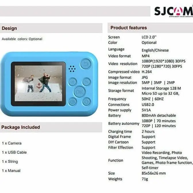 SJCAM FunCam Kids Camera 2 Inch LCD HD 1080P kamera anak bisa foto dan video 4