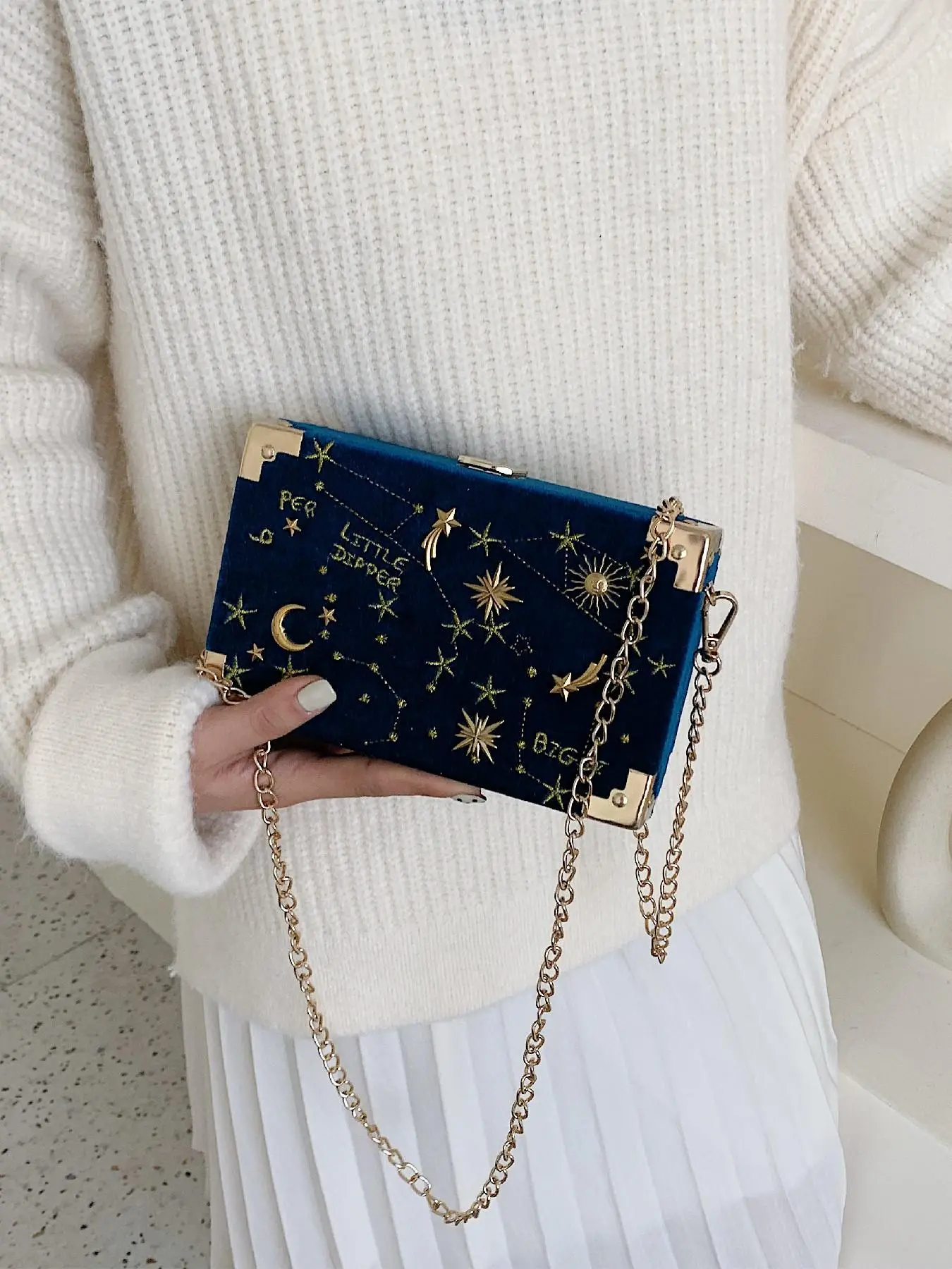 Women's Fashionable Constellation Design Box Bag, Casual Versatile Flannelette Shoulder Bag for Daily Used, Trendy High-quality Daily Commuting Purse