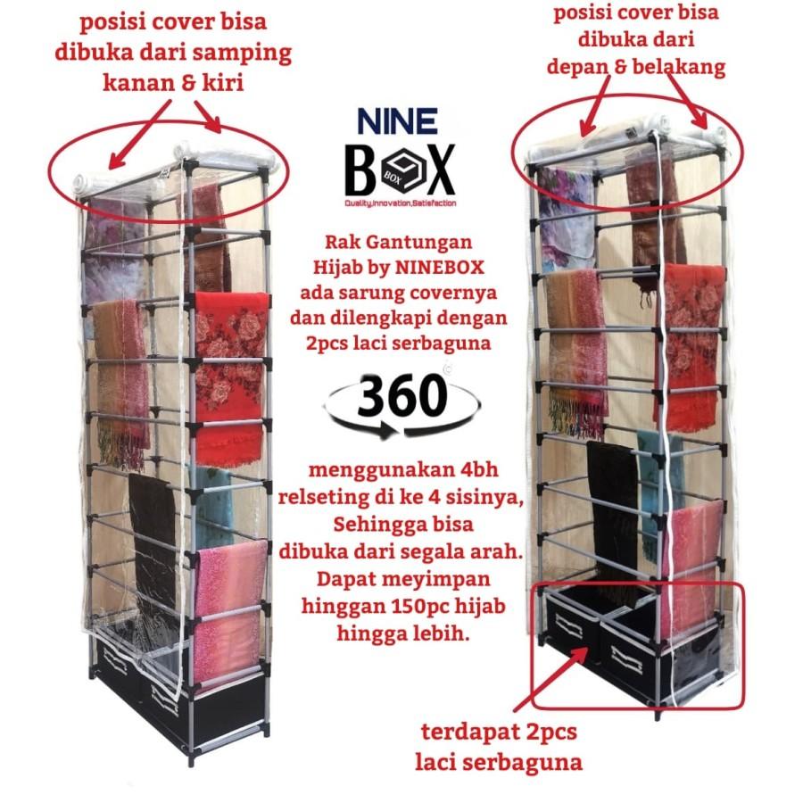 Nine Box Rak Gantung Hijab / Rak Jilbab / Lemari Kerudung Lengkap Dengan Cover dan Resleting Gratis 2 laci / Lemari plastik-RHD Nine Box Rak Gantung Hijab / Rak Jilbab / Lemari Kerudung Lengkap Dengan Cover dan Resleting Gratis 2 laci / Lemari plastik-RHD