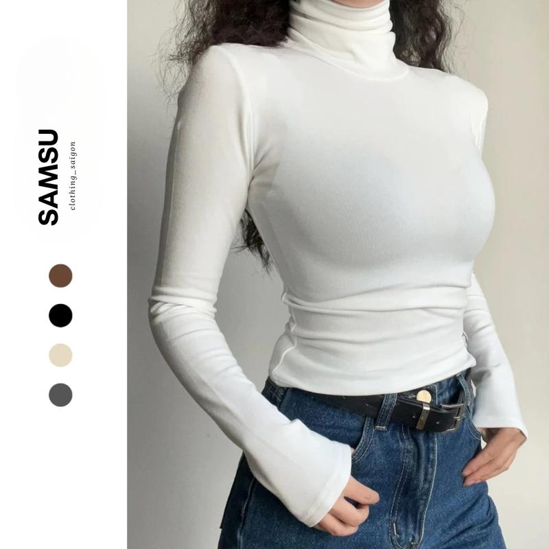   XẢ HÀNG  Áo Dài Tay Giữ Nhiệt Cổ Lọ Cao 8cm Co Giãn Chất Gân Mịn Dày Dặn Justdun C20 Samsu.clothing_saigon Nữ Women Women Top 