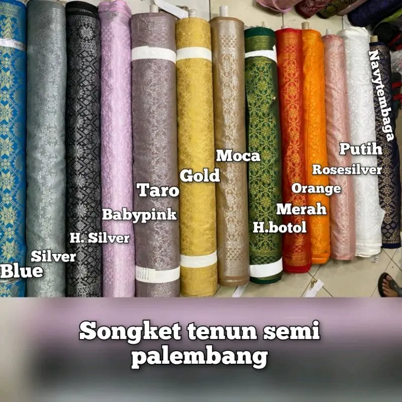 KAIN SONGKET PALEMBANG HARGA 1.5 METER - Kain Songket Semi Mesin Meteran Premium / Bahan Kain Rok Kebaya Kain Songket Asli Palembang/ Bahan Kain Songket Lemas 6