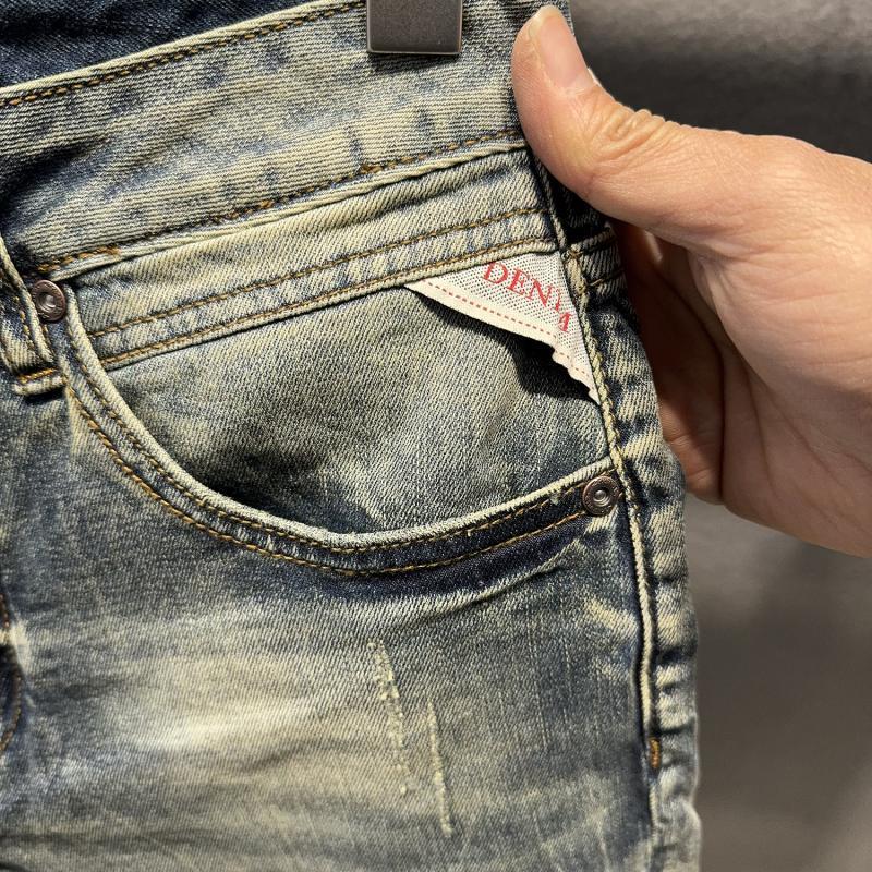 Quần Short Denim Cao Cấp Cổ Điển Thương Hiệu Thời Trang Nam Quần Nửa Ôm Giặt Nặng Quần Nửa Chàng Trai Dẻo Dai Chống Mài Mòn Menswear Jean 2