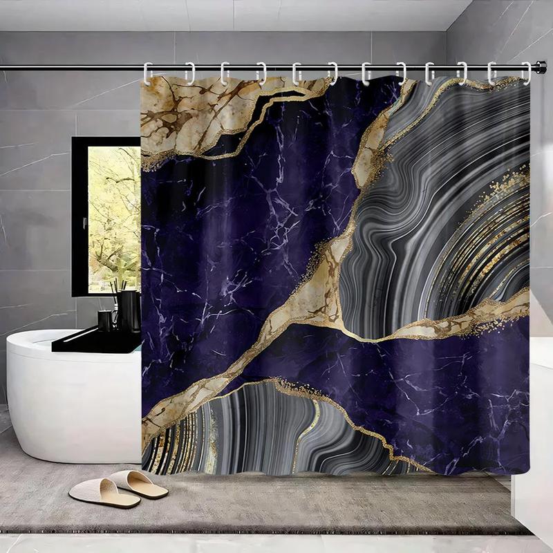 Marble Pattern Bathroom Accessories, 1 Set Including Shower Curtain with 12 Hooks, U-shaped Mat, Toilet Lid Cover Pad and Rectangular Mat 6