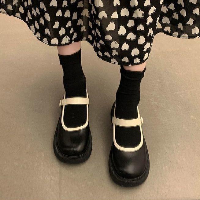 Fashionable Thick-Soled Mary Jane Leather Shoes 2024 Soft-Soled Buckle Retro Low-Cut Chunky Heel Shoes with Single-Layer Shoes 4