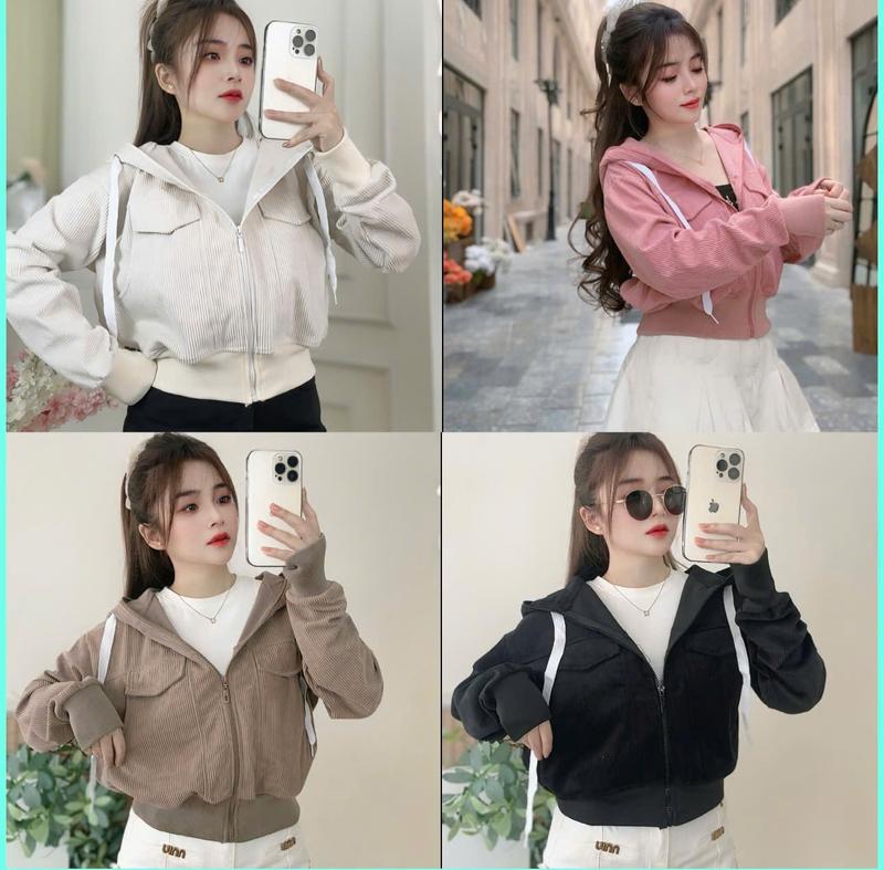 Áo Khoác Chống Nắng Thời Trang Nhung Gân Túi Cách Điệu Dành Cho Nữ