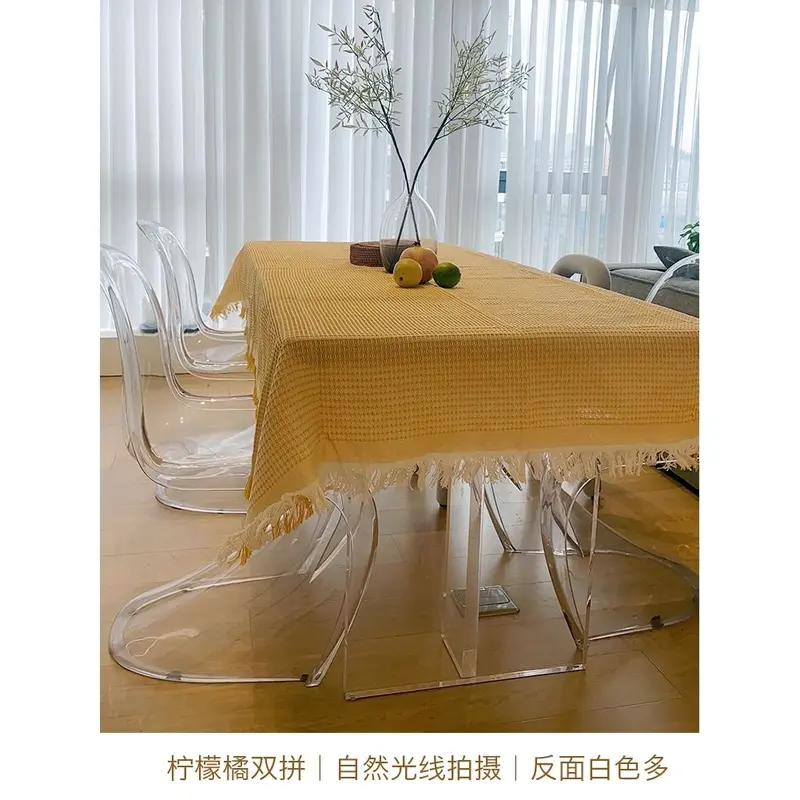 Khăn trải bàn dài, phong cách Cổ Điển của ba người, dệt bằng chỉ bông, có tua rua, phong cách Pháp, khăn trải Bàn cà phê, màu Trơn thích hợp cho dã ngoại và ghế Sofa, vải phủ Thông Dụng 1
