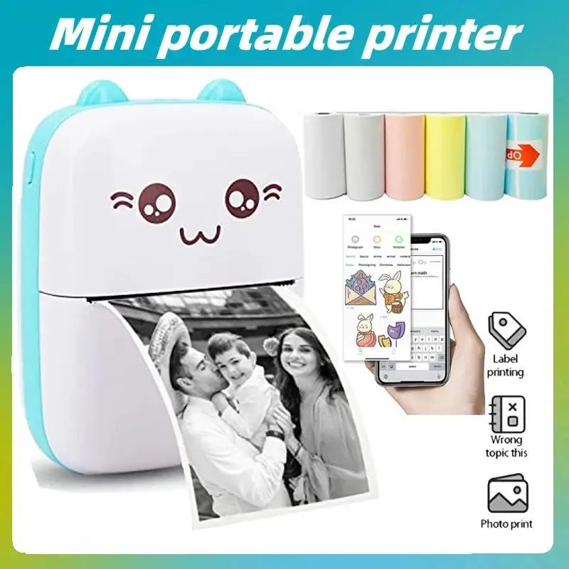 Portable thermal printer mini cat print photo pocket thermal label printer 58mm printing wireless Bluetooth Android iOS printers ebo  camera  robot