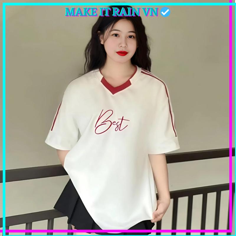 [MUA ÁO CÓ QUÀ] COMBO 3 ÁO Thun Nam Nữ BEST CHỮ THÊU Make It Rain VN, Áo Phông Unisex Form Rộng Cổ Tim 2 Lớp, Sọc Vai, Phối 2 Màu