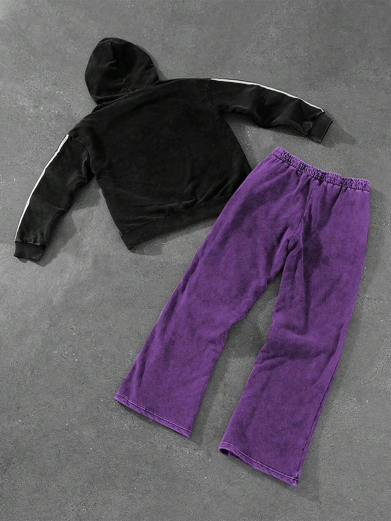 Product Introduction of Two-piece Set Men's Zip Up Hoodie & Sweatpants, Regular Fit Casual Long Sleeve Hooded Sweatshirt & Jogger Pants for Spring & Fall, Fashion Men's Two-piece for Daily Wear, Going Out Outfits, Cotton 7
