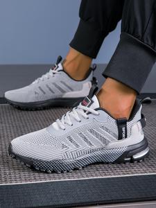 Men's Sporty Lace Up Low Top Sneakers, Casual Comfortable Breathable Running Shoes, Trendy Mesh Sneakers for Daily Wear