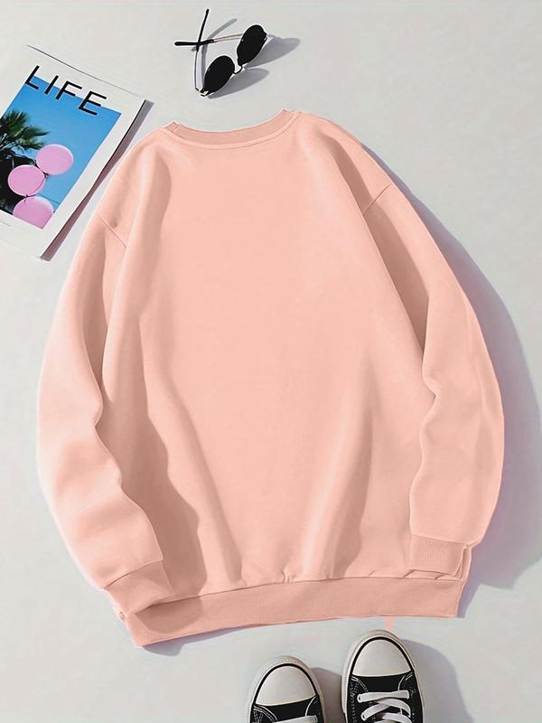 Women's Slogan Print Drop Shoulder Sweatshirt, Fashion Casual Crew Neck Pullover for Daily Holiday Outdoor Wear, Ladies Fall & Winter Clothes 1