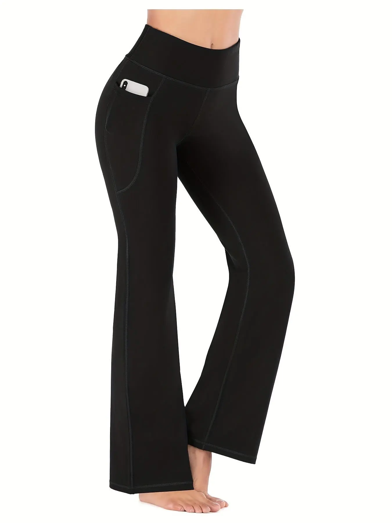 Women's Slim High Waist Pocket Flare Leg Tummy Control Pants, Fold Over Flare Pants, Groove Outfits, Gym Pants, Casual Comfy High Stretch Seamless Yoga Workout Gym Sports Trousers, Flared Jeans, Please Purchase A Size Up, Balkan School Outfits