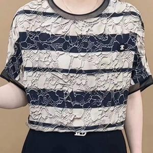 Casual Summer Short Sleeve New Round Neck Mom Tshirt Striped Fashion Print