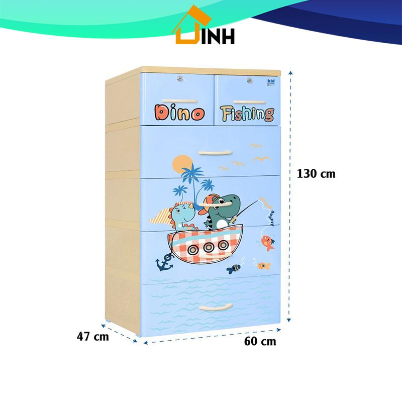 Tủ nhựa quần áo 5 tầng KID Qui Phúc, tủ ngang 60cm cao 130cm, có bánh xe di chuyển